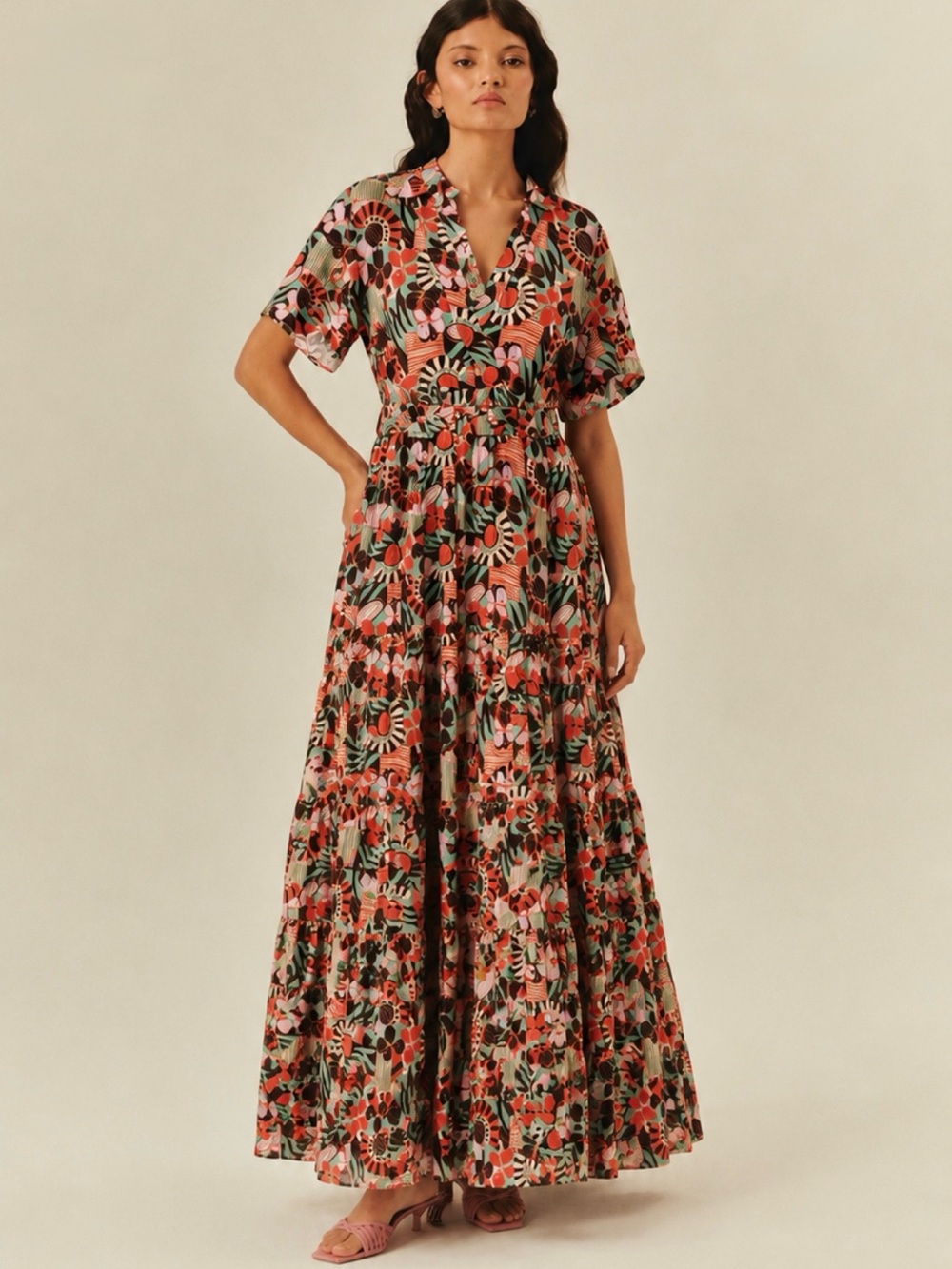 Anthropologie Exquise Elbise Floral Multicolor Tiered Maxi Dress